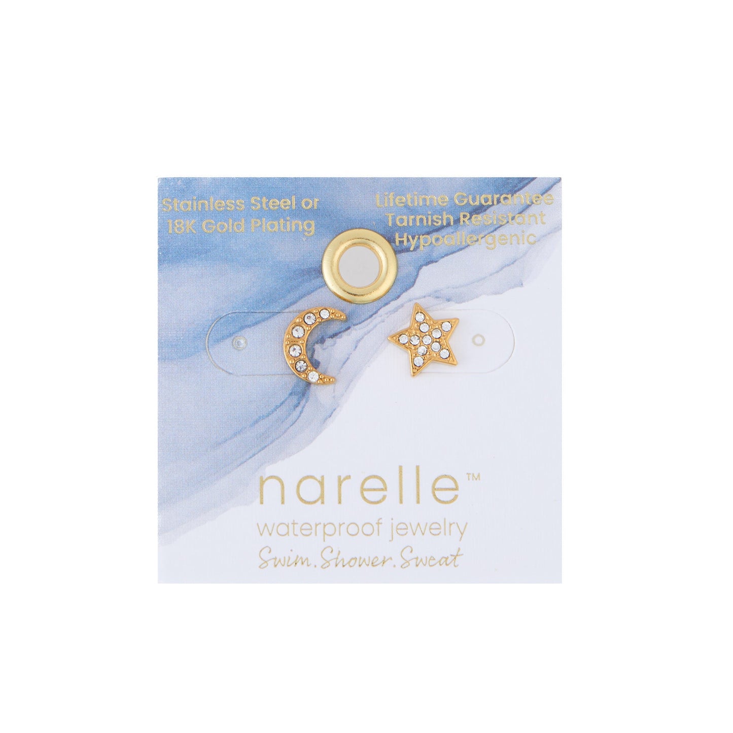 Narelle Waterproof Pave Star and Moon Stud Earrings