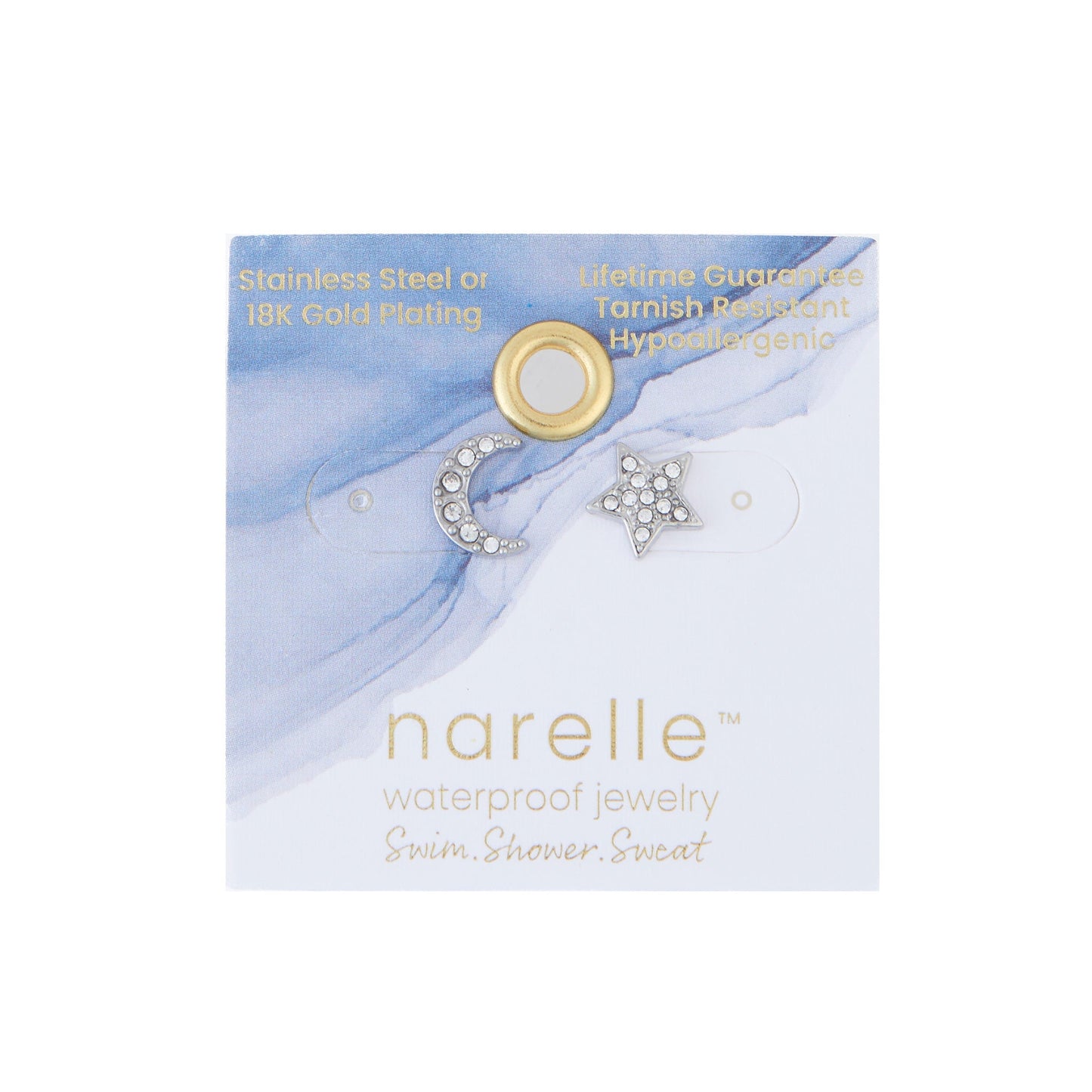 Narelle Waterproof Pave Star and Moon Stud Earrings