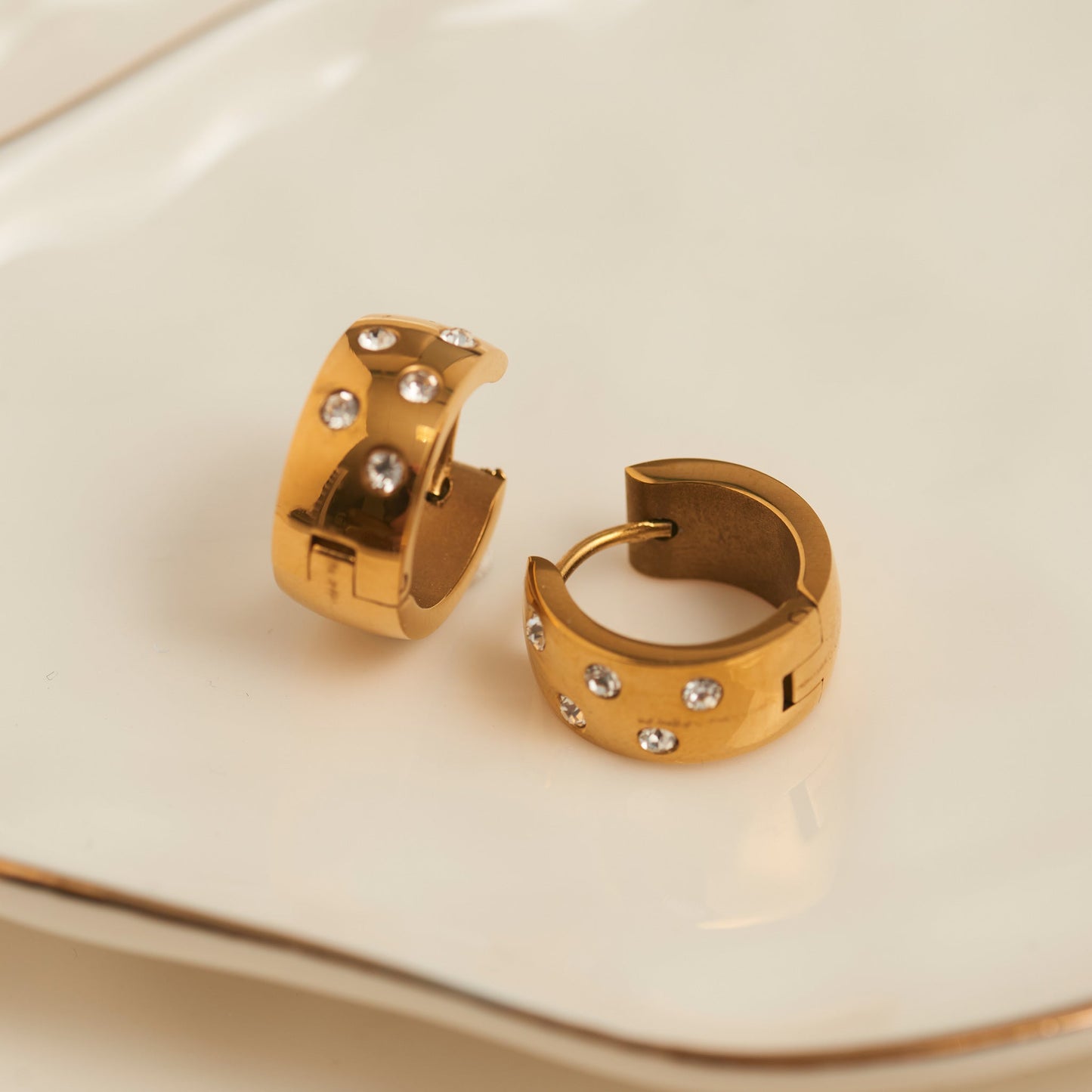 Narelle Waterproof Cubic Zirconia Inlay Huggie Hoop Earrings