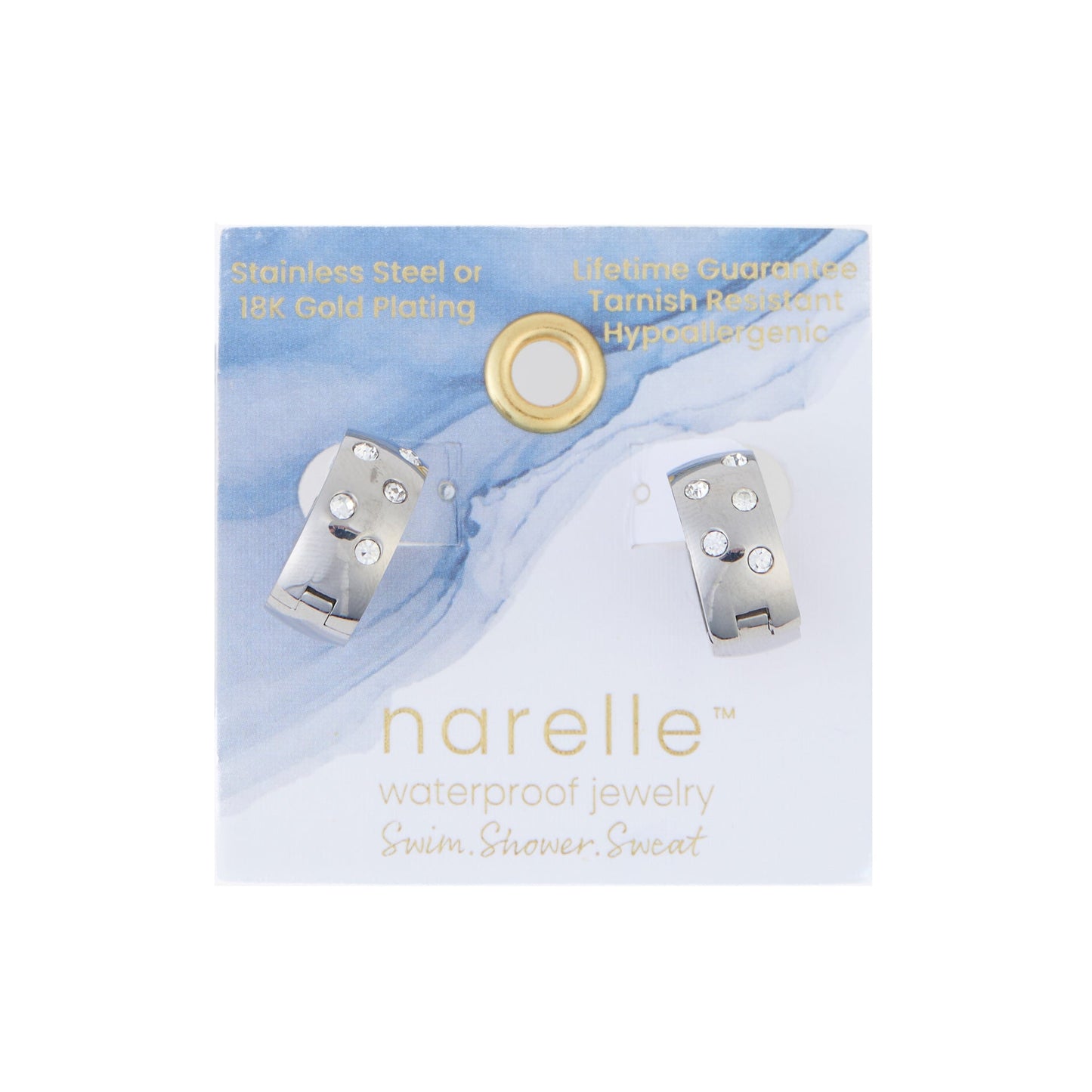 Narelle Waterproof Cubic Zirconia Inlay Huggie Hoop Earrings