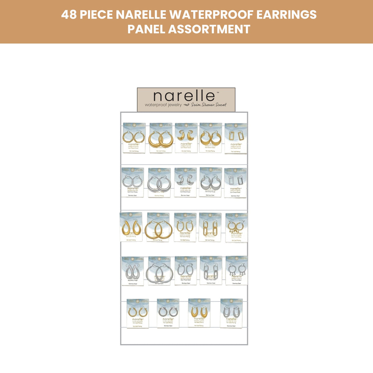 48 Piece Narelle Waterproof Earrings Panel Assortment