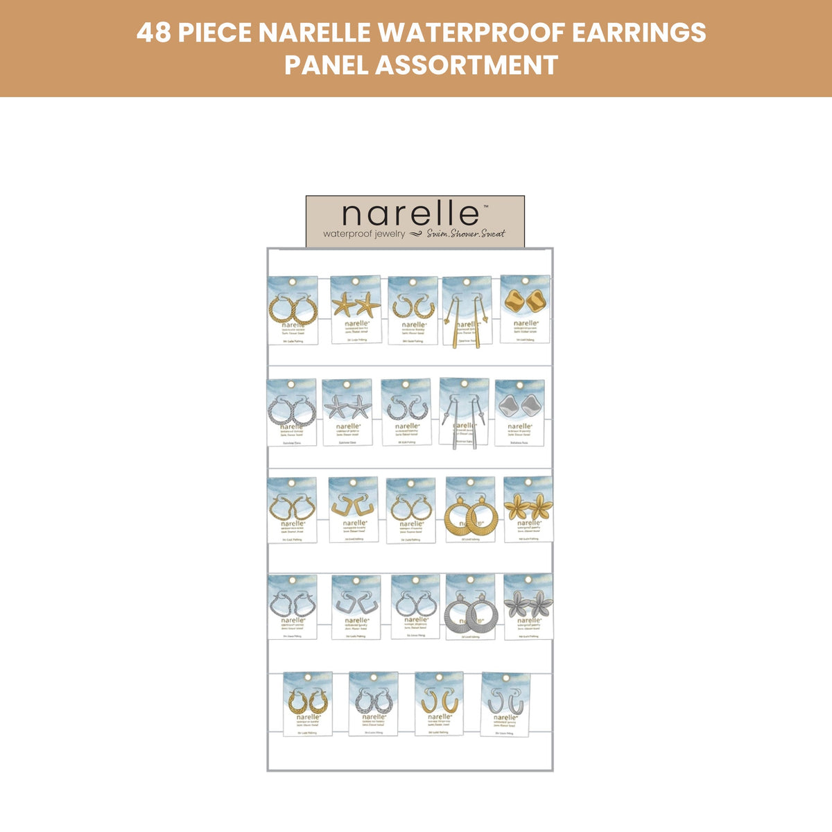 48 Piece Narelle Waterproof Earrings Panel Assortment