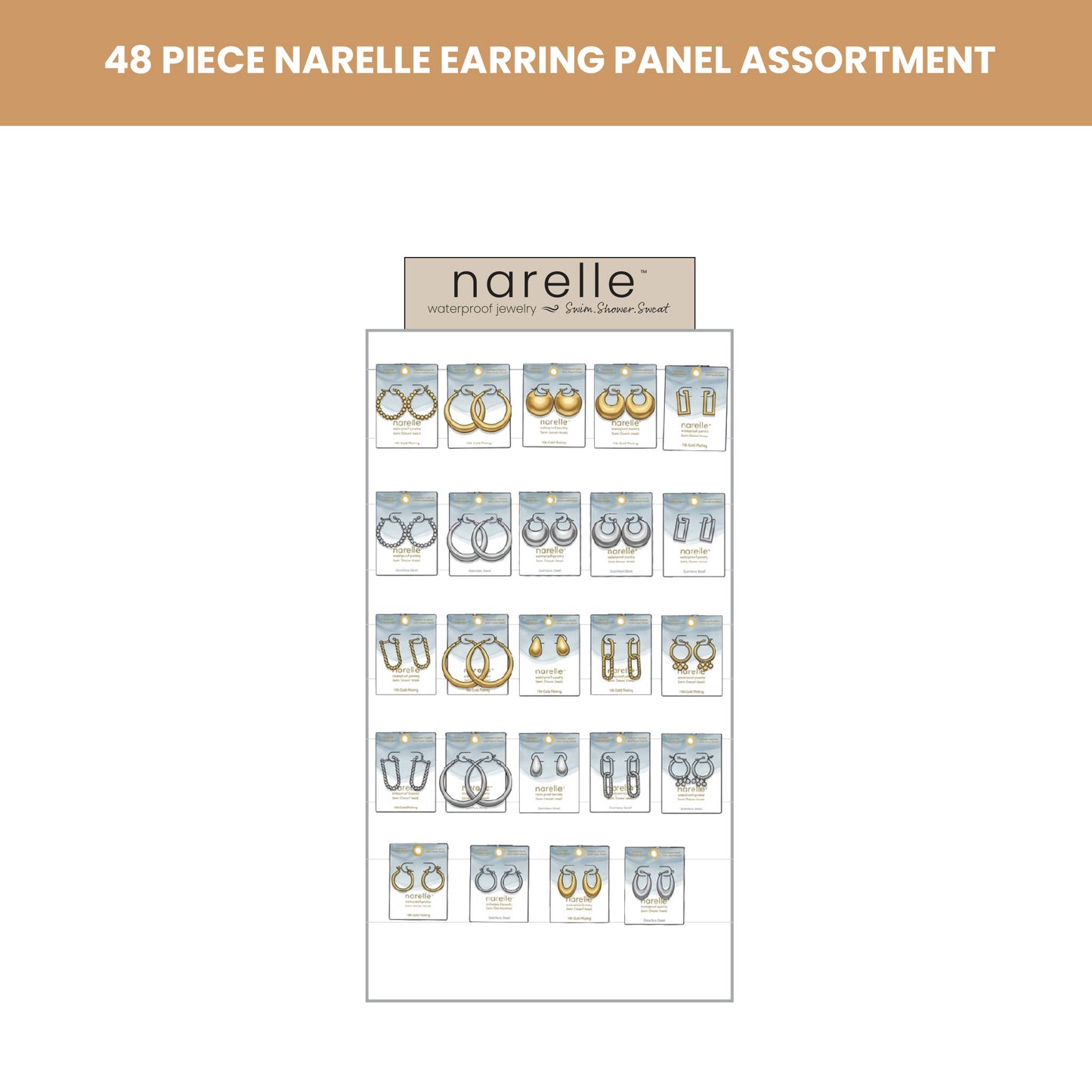 48 Piece Narelle Waterproof Earring Panel Assortment
