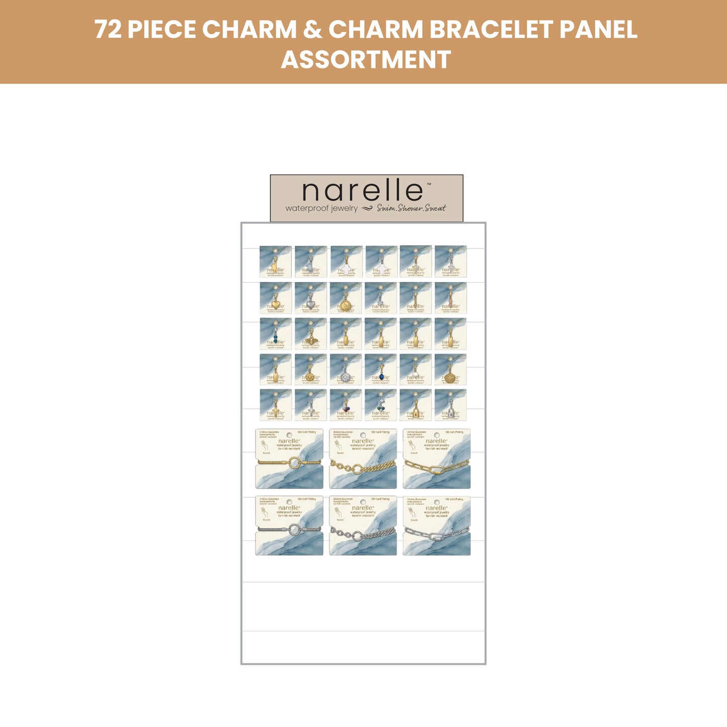 72 Piece Narelle Waterproof Charm And Charm Bracelet Panel Assortment