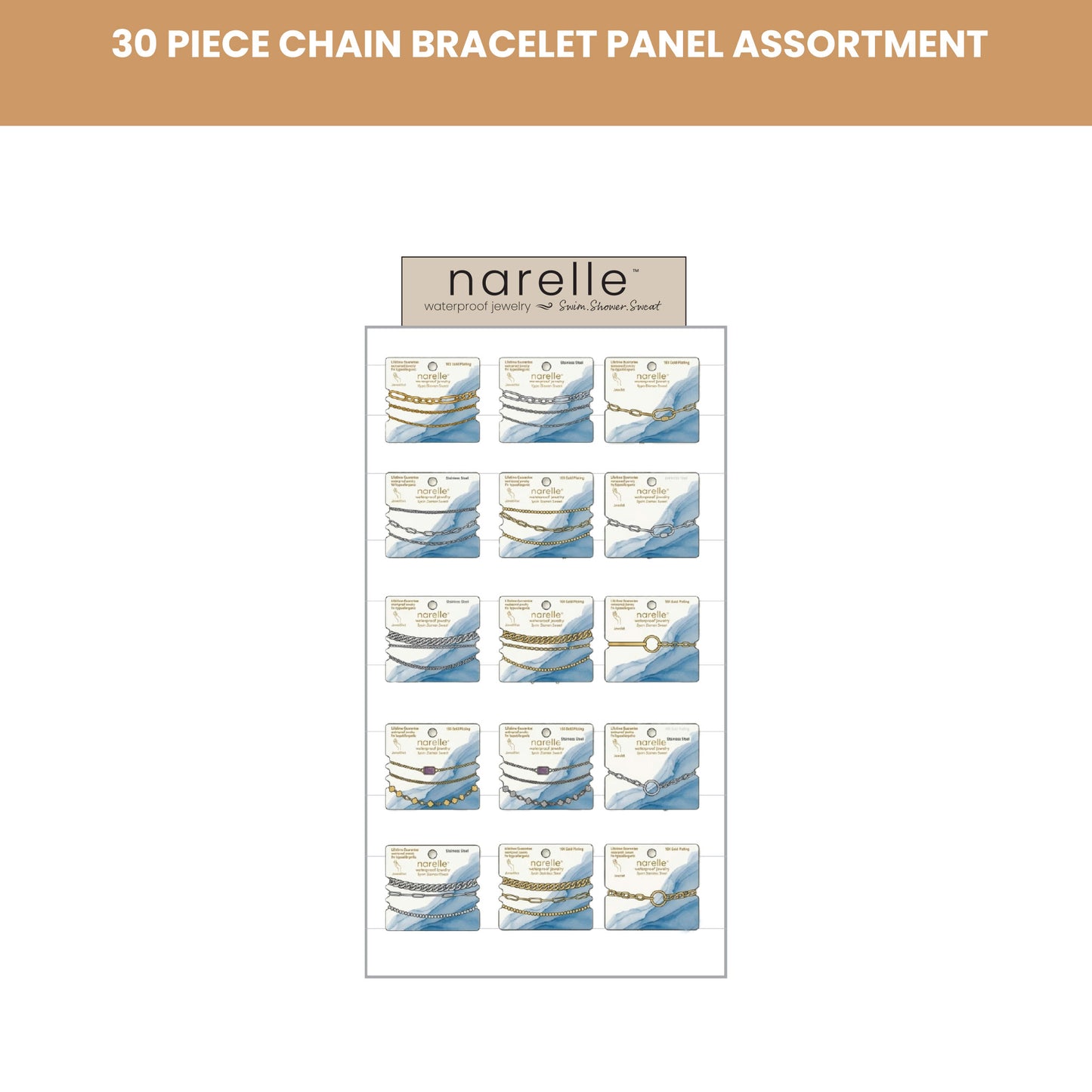 30 Piece Narelle Waterproof Chain Bracelet Panel Assortment