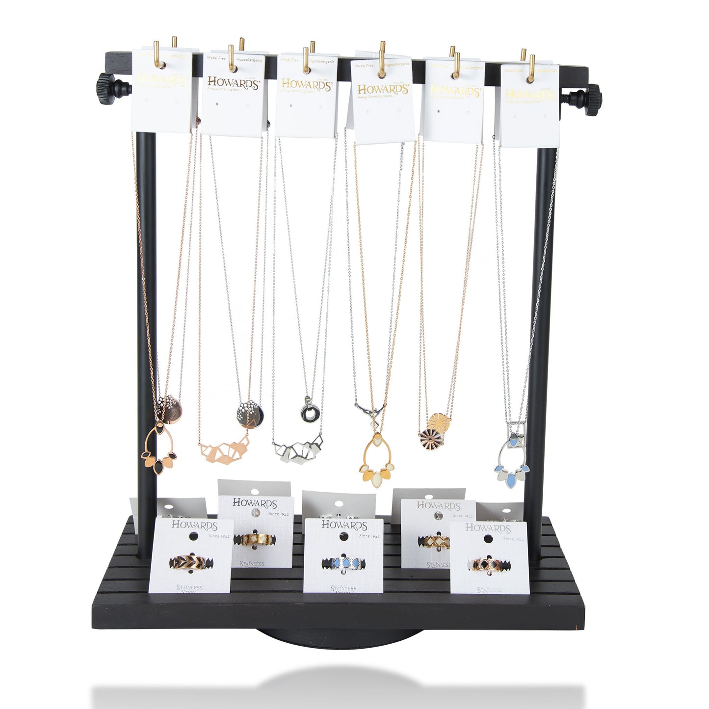 44 Piece Stainless Steel Necklace & Ring Unit with Display