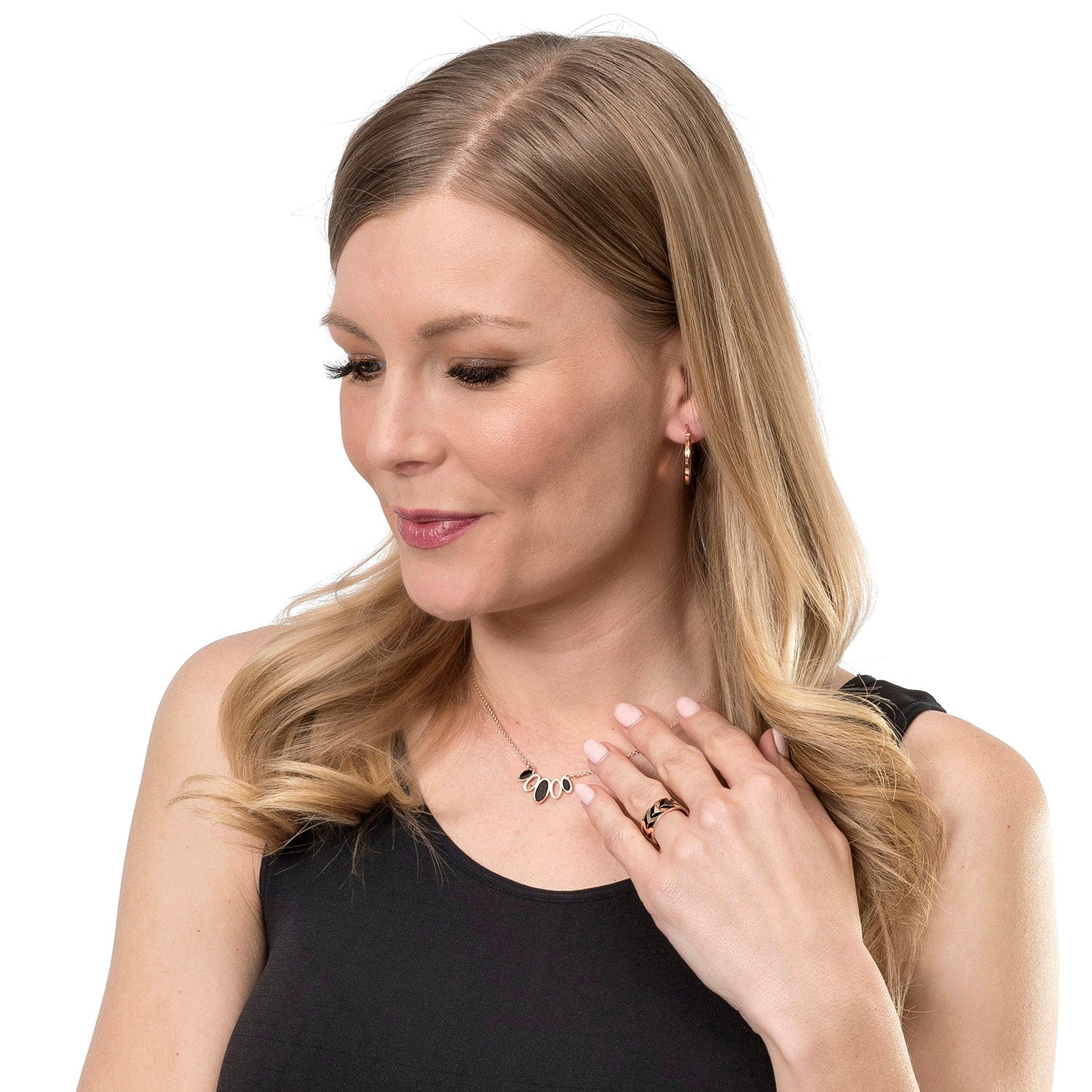 Ss Cut Out Tear Nk-Rose Gold/Blk