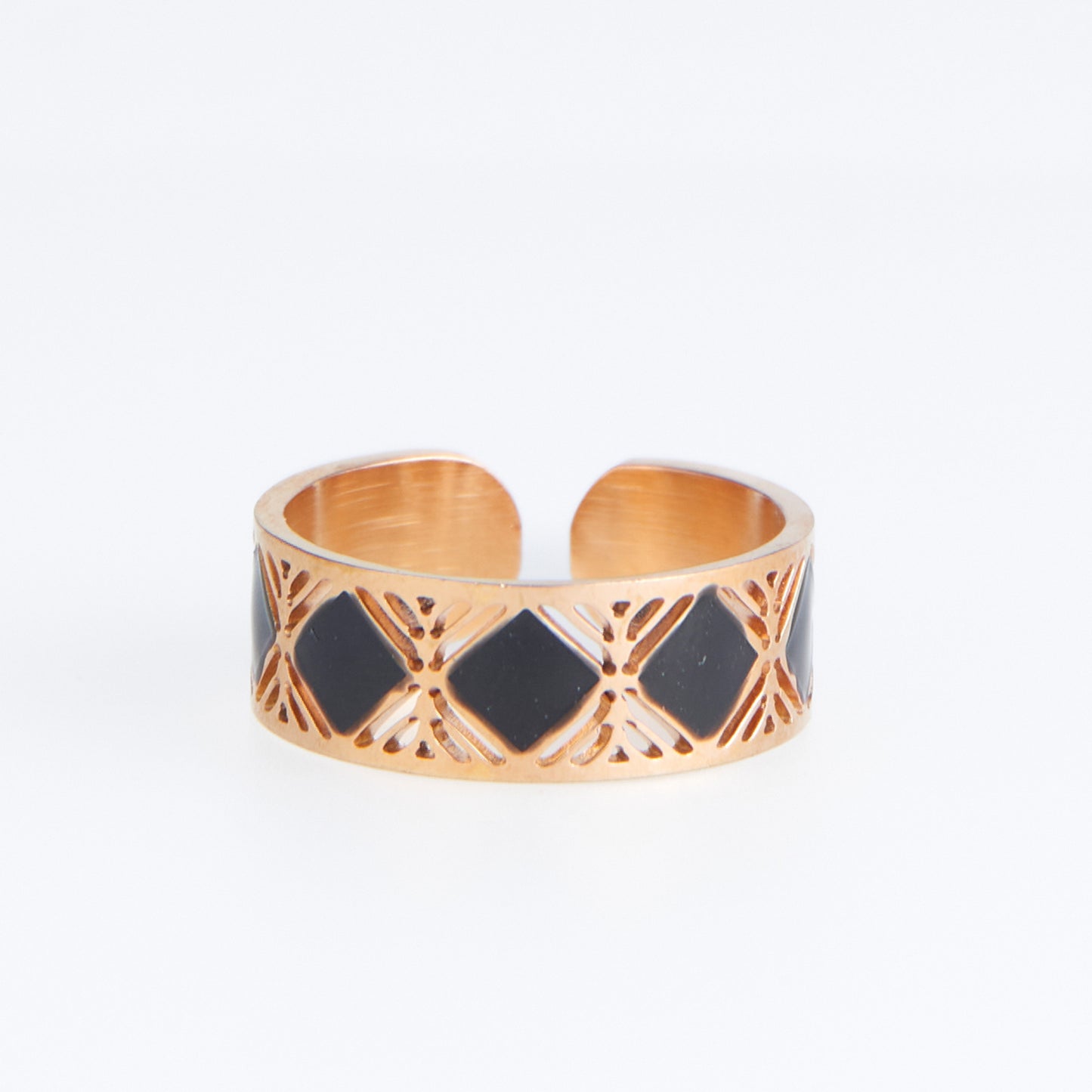 Ss Diamond Black/Rose Gld Ring