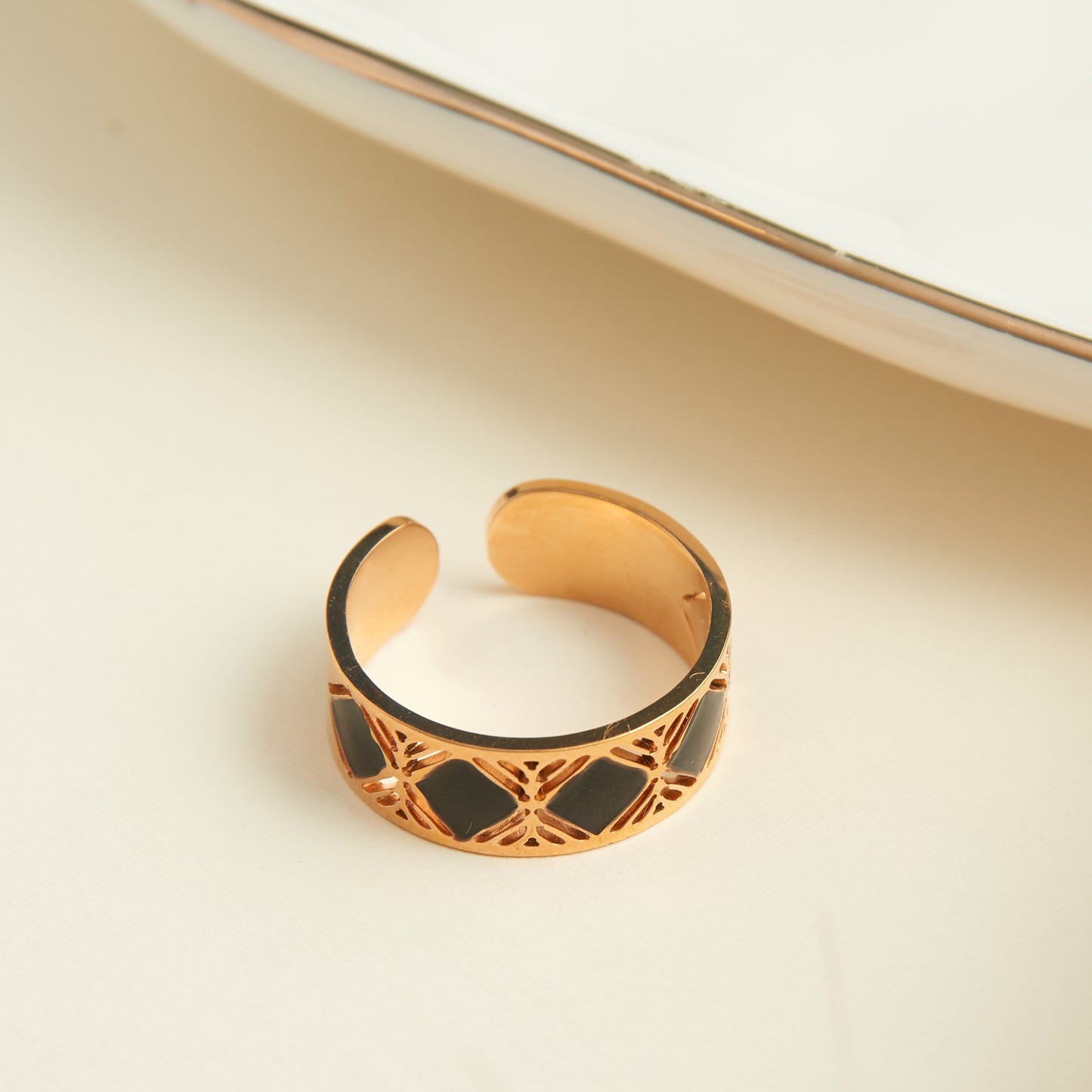 Ss Diamond Black/Rose Gld Ring