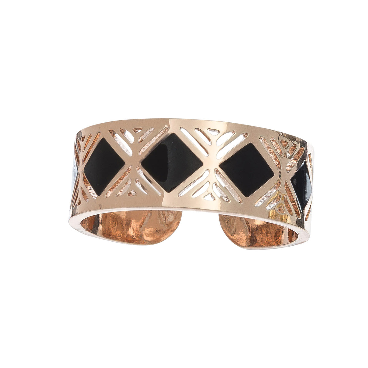 Ss Diamond Black/Rose Gld Ring