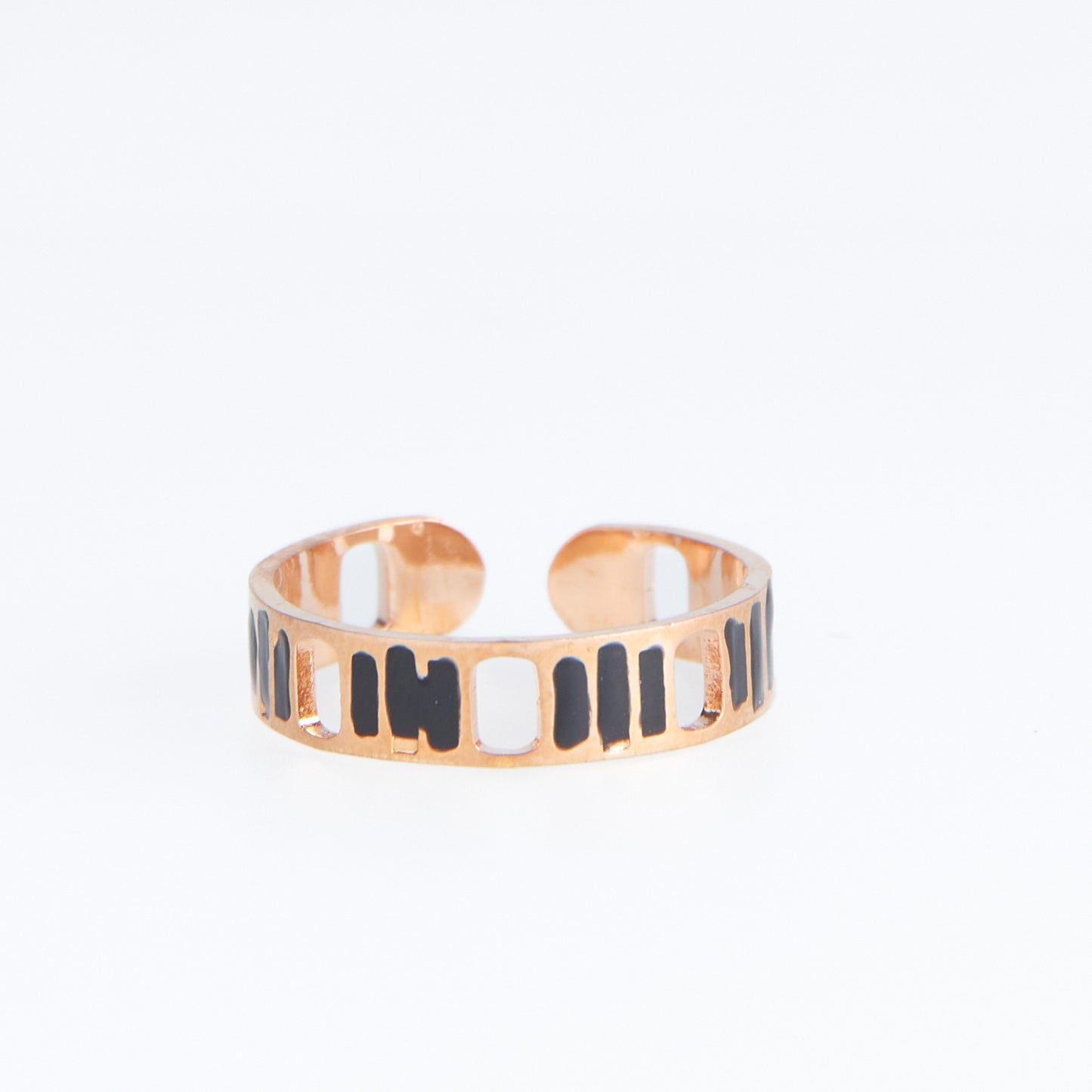 Ss Striped Black/Rose Gld Ring