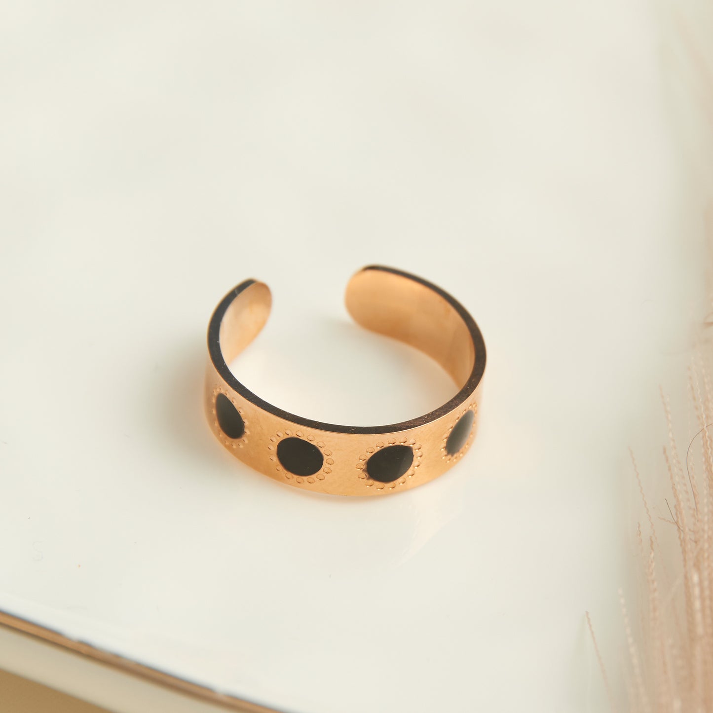 Ss Circle Black/Rose Gld Ring