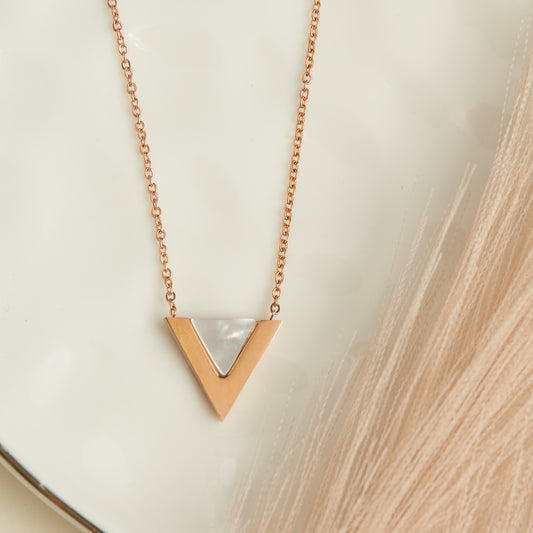 Ss Triangle Shape & Mop Nk-Rose Gld