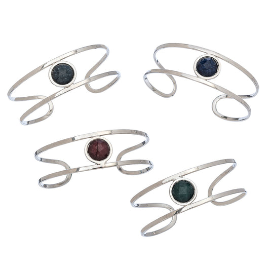 Faceted Gen Stone Sil Cuff Br