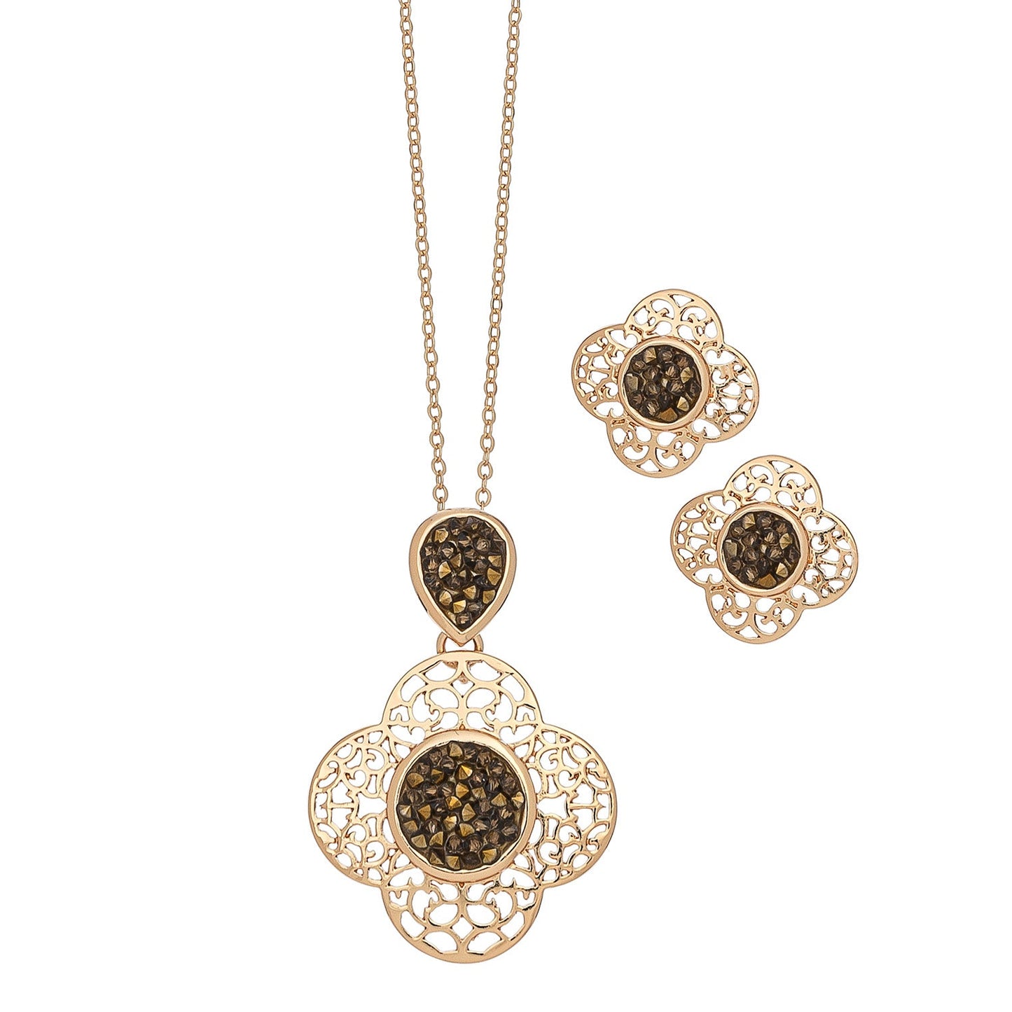 Filigree & Stone Quatrefoil Gld Ne Set