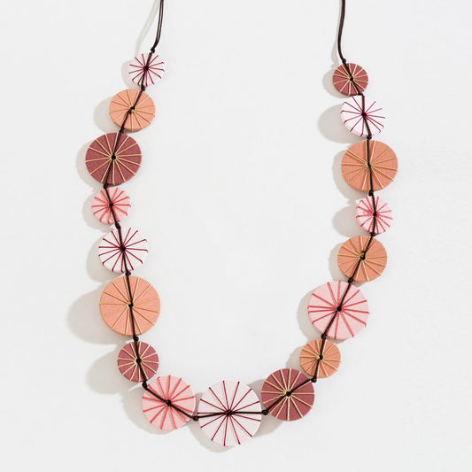 Peach Beaded Thread Wrapped Necklace