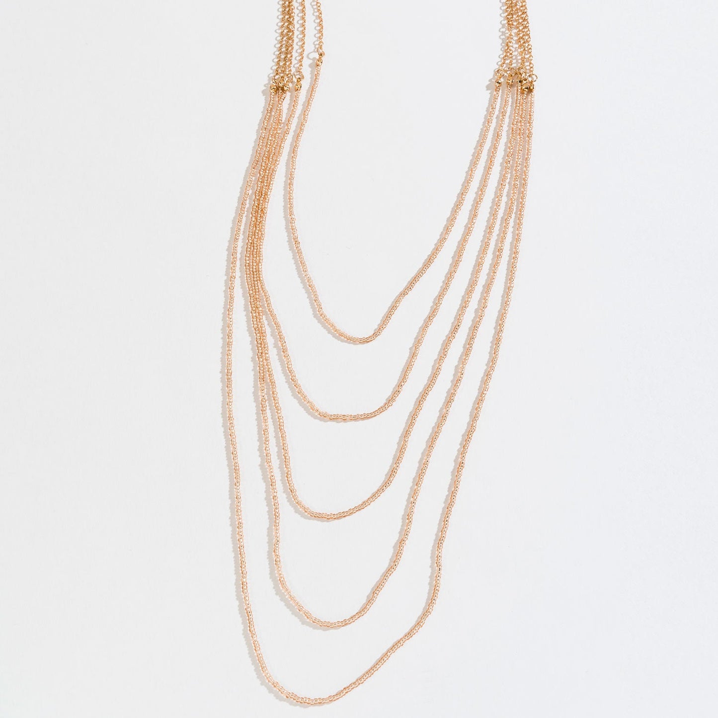 Cream Glass Bead Layered Chain Necklace