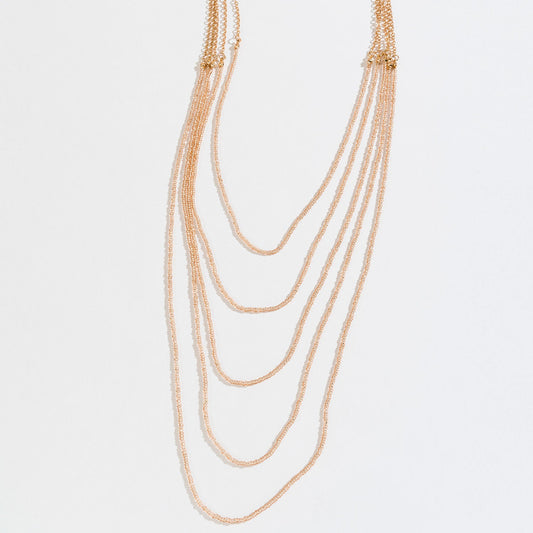 Cream Glass Bead Layered Chain Necklace
