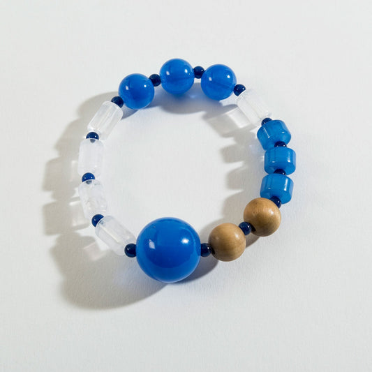 Blue Genuine Glass And Wood Bead Stretch Bracelet