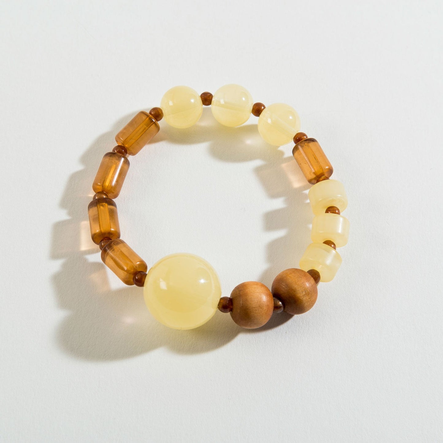 Brown Genuine Glass And Wood Bead Stretch Bracelet