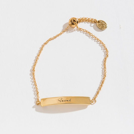 Saved Inspirational Gold Bar Adjustable Bracelet