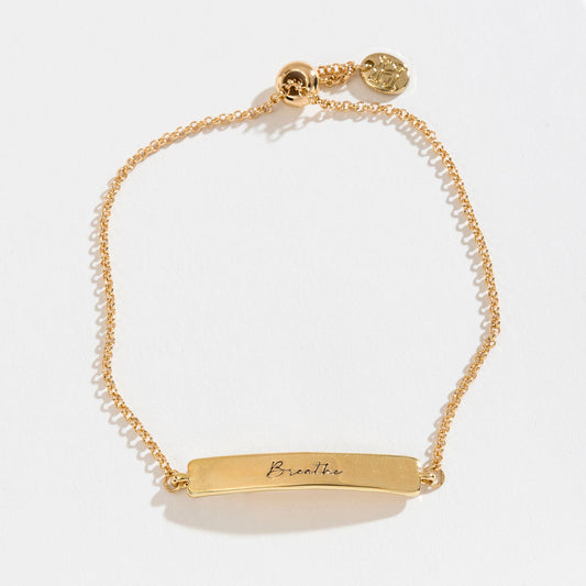 Breathe Inspirational Gold Bar Adjustable Bracelet