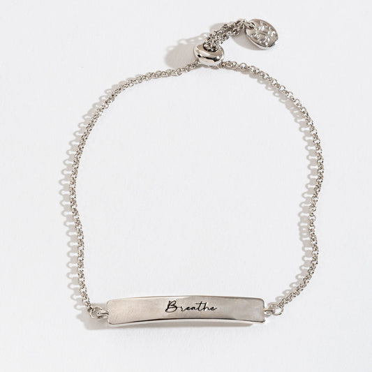 Breathe Inspirational Silver Bar Adjustable Bracelet