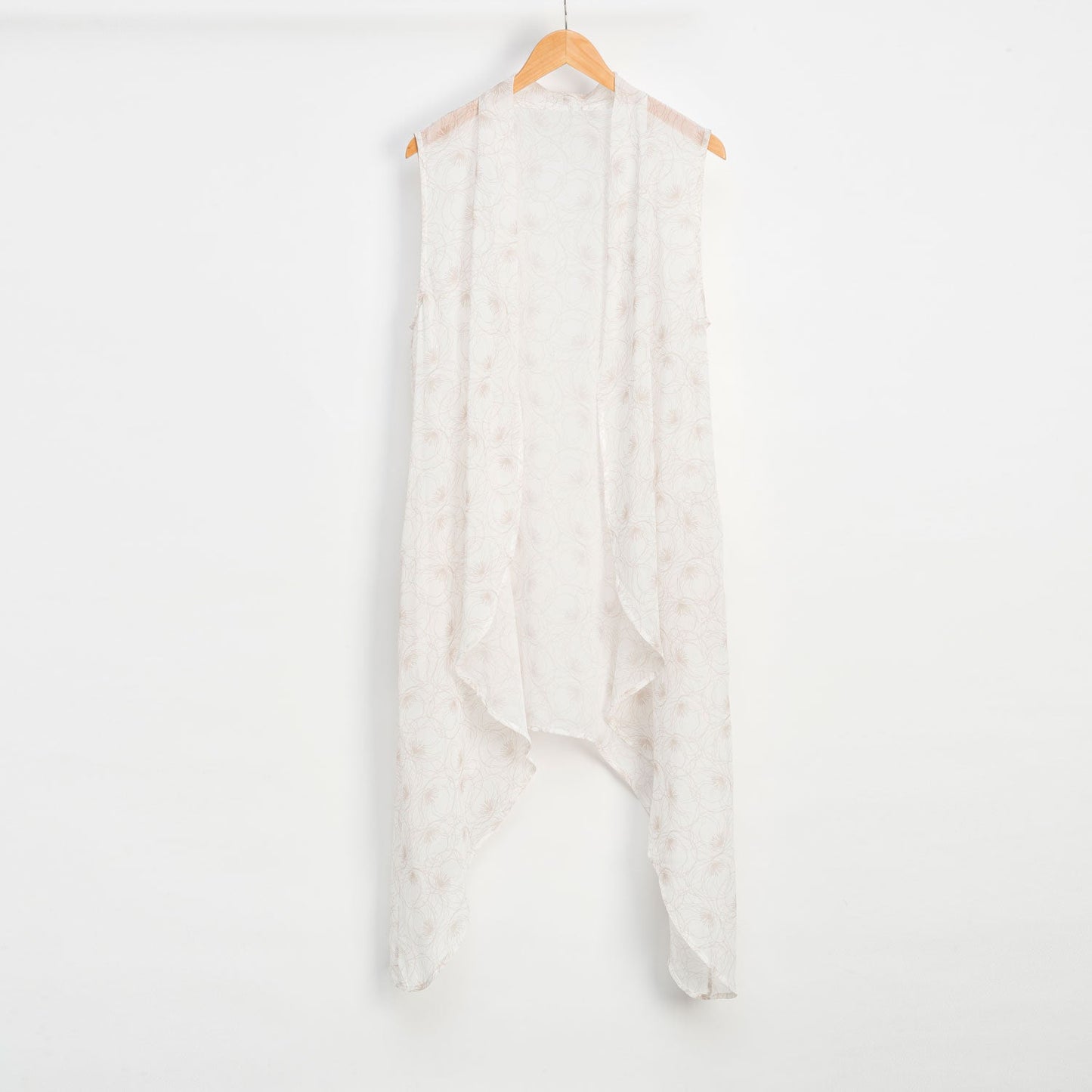 Seedpearl Peony Sleeveless Long Cardigan With Pockets