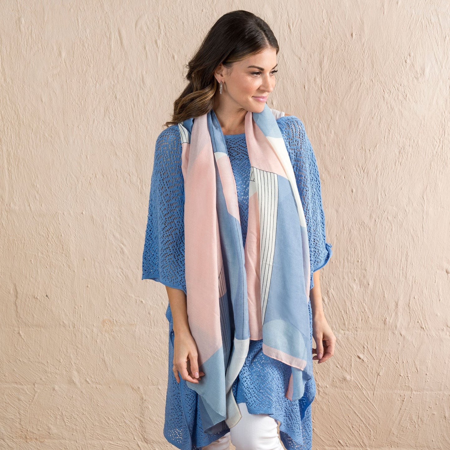 Blue Abstract Stripe Lightweight Scarf
