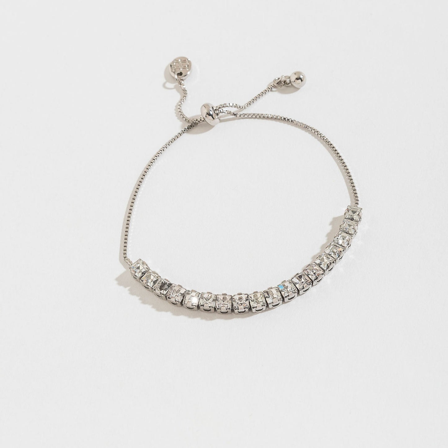 Clear Rhinestone Pull Cord Silver Bracelet