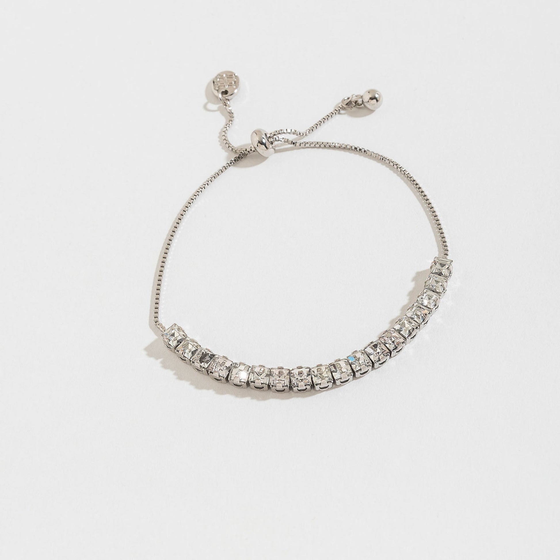 Clear Rhinestone Pull Cord Silver Bracelet