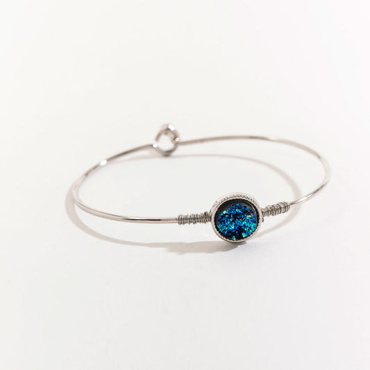 Blue Druzy And Wire Silver Hook Bracelet