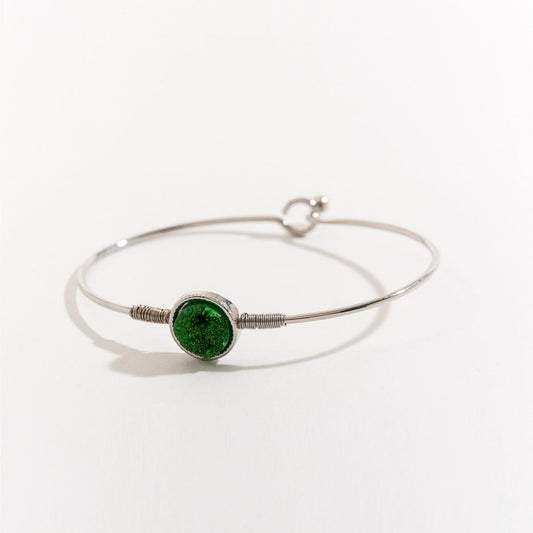 Green Druzy And Wire Silver Hook Bracelet