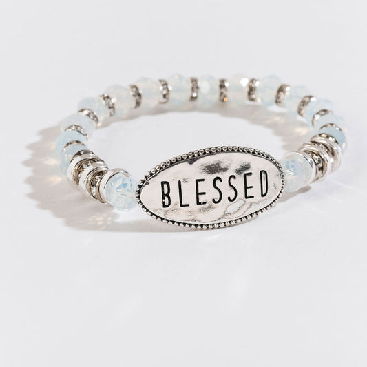 Blessed White Bead Silver Stretch Bracelet