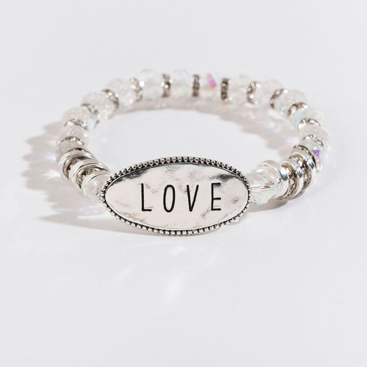 Love Clear Bead Silver Stretch Bracelet