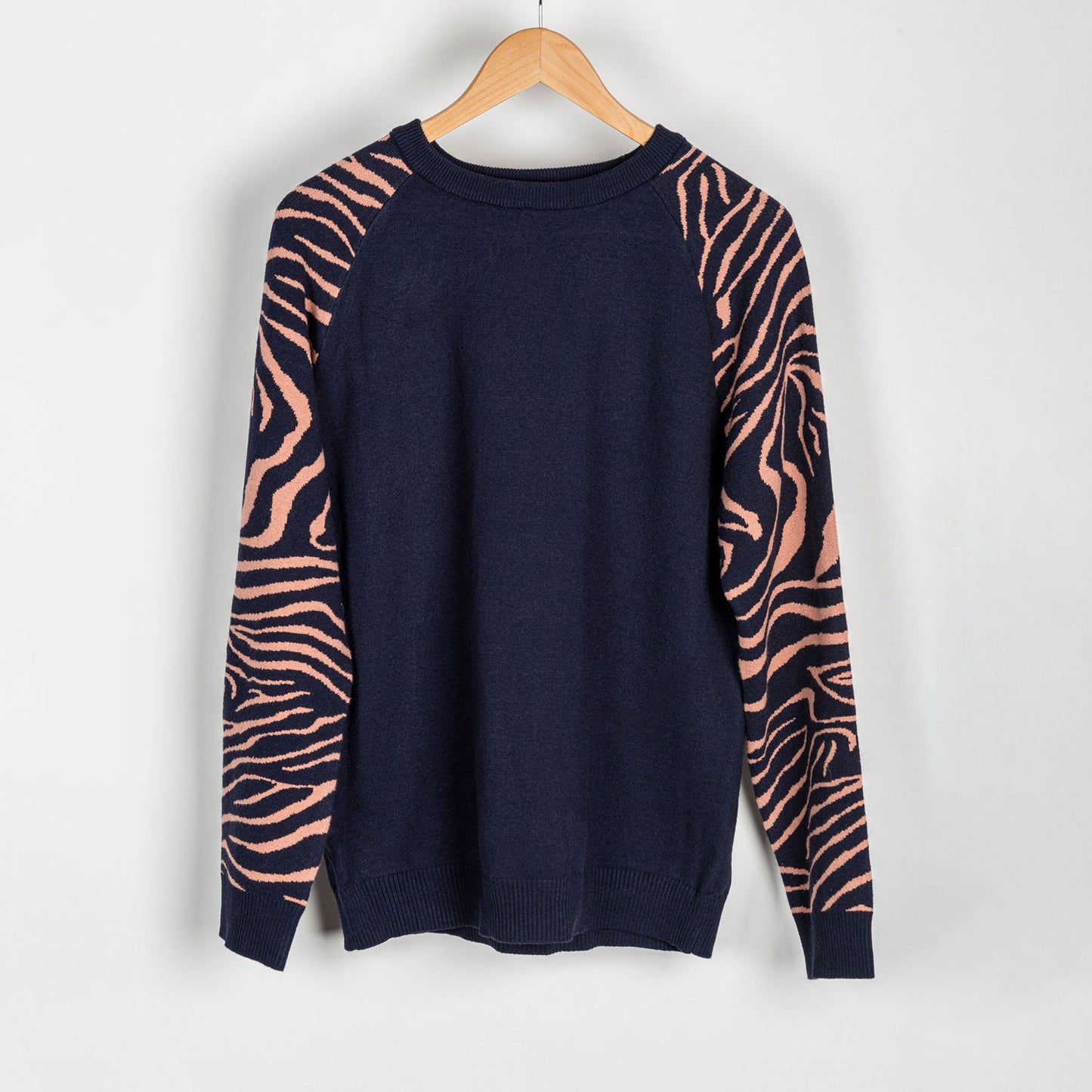 Navy Tiger Contrast Sleeve Sweater