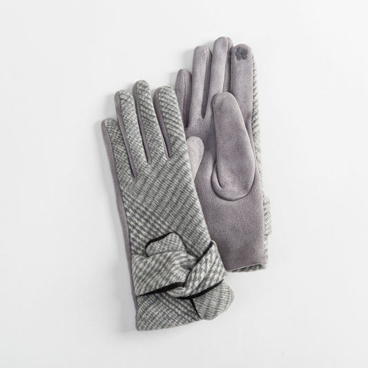Grey Plaid Glove With Knot Accent