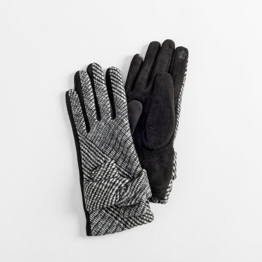Black Plaid Glove With Knot Accent