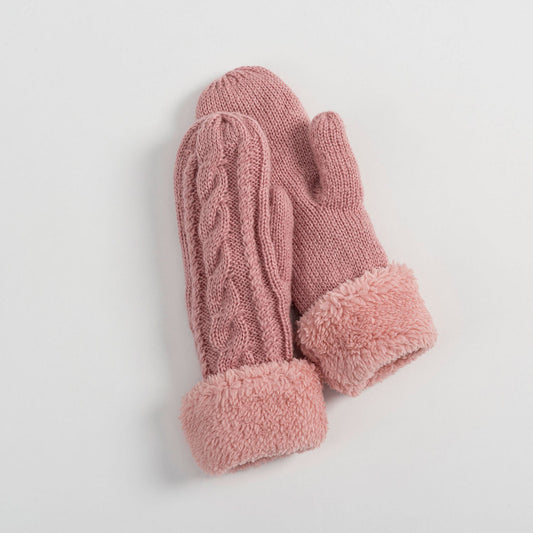 Pink Fleece Lined Cuffed Winter Knit Mitten