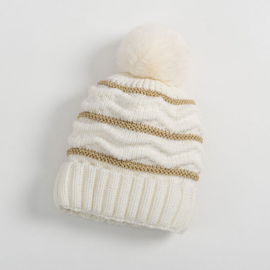 White Lurex Knit Pom Hat