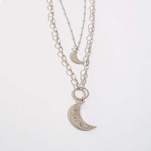 Luna Layered Moon Pendant Necklace