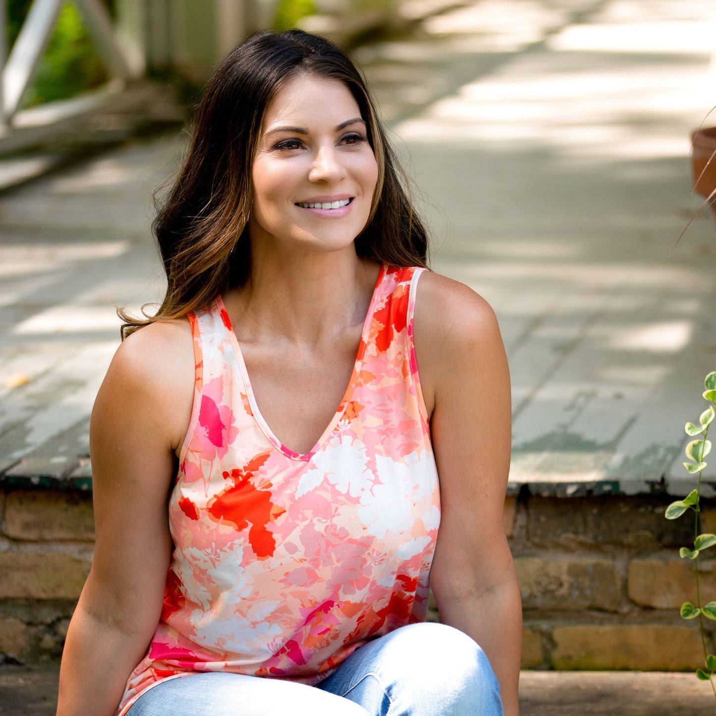 Giselle V-Neck Tank - Orange Crush