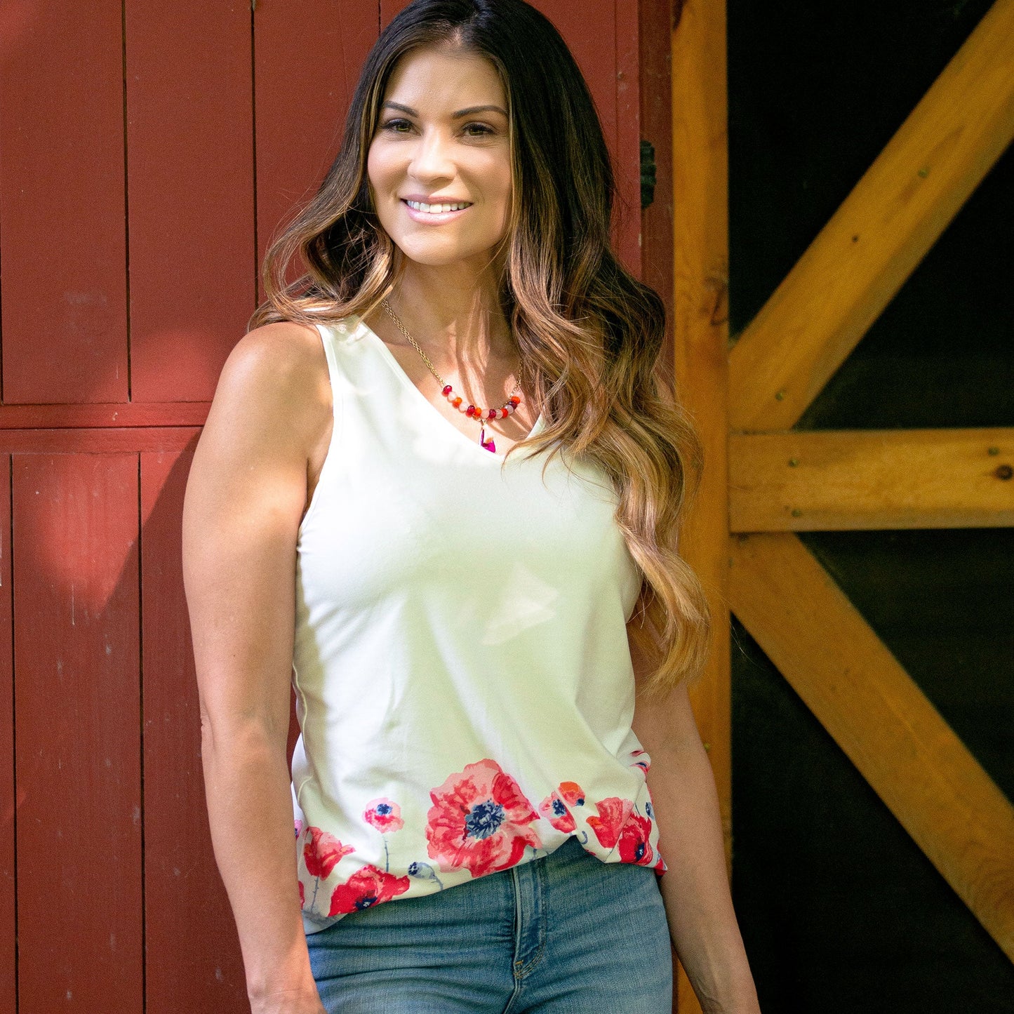 Giselle V-Neck Tank - Pink Poppy