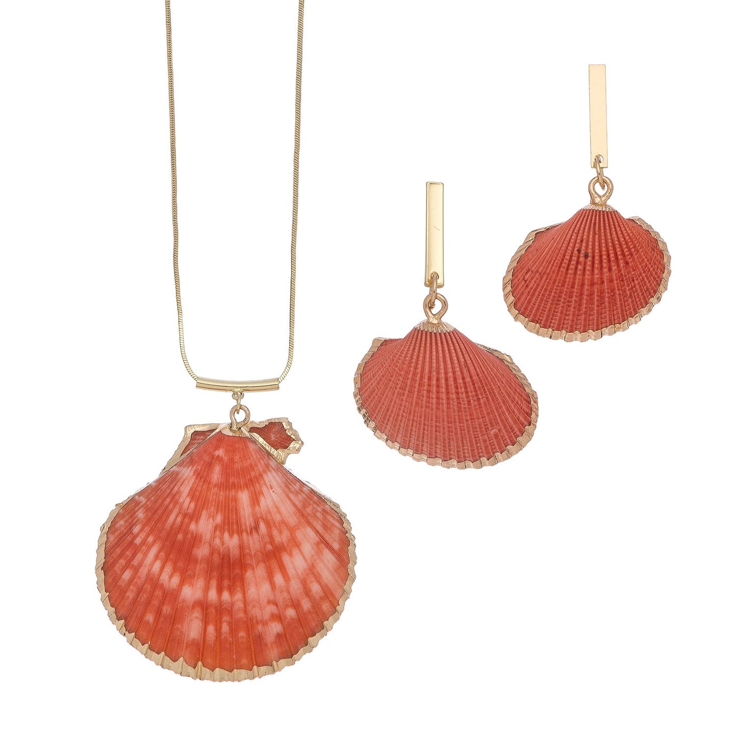Gld Dipped Genuine Shell Ne Set-Coral