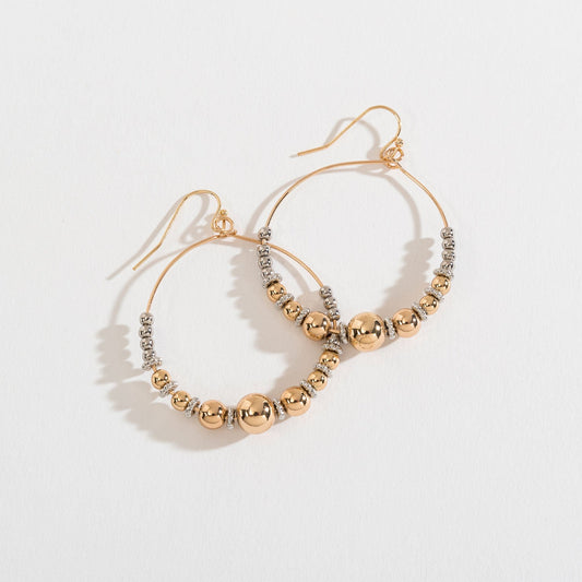 Silver Mixed Bead And Pearl Hoop Earrings
