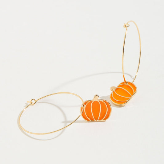 Pumpkin Charm Hoop Earrings