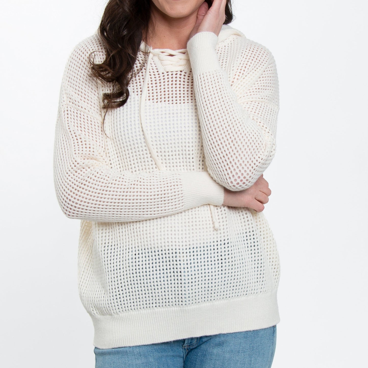Elsie & Zoey Women's Talullah Crochet Hooded Pullover Sweater