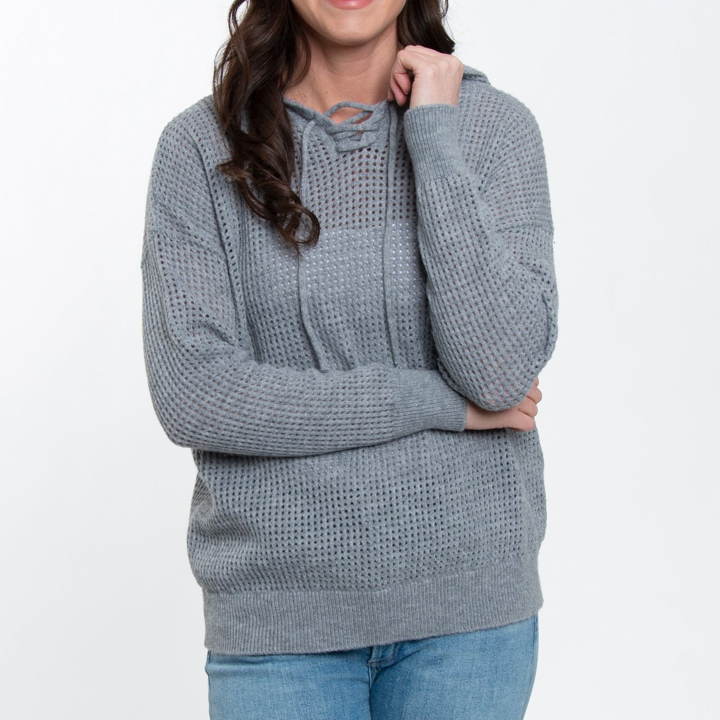 Elsie & Zoey Women's Talullah Crochet Hooded Pullover Sweater
