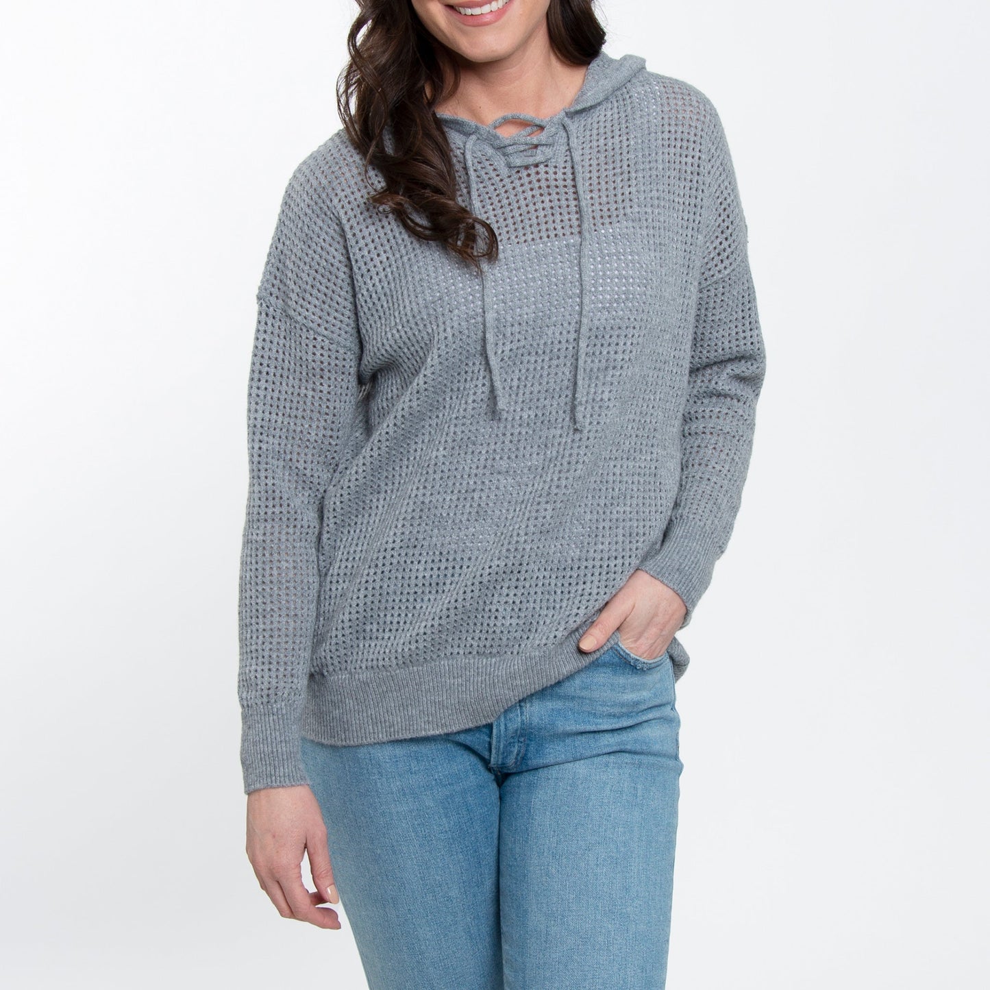 Elsie & Zoey Women's Talullah Crochet Hooded Pullover Sweater