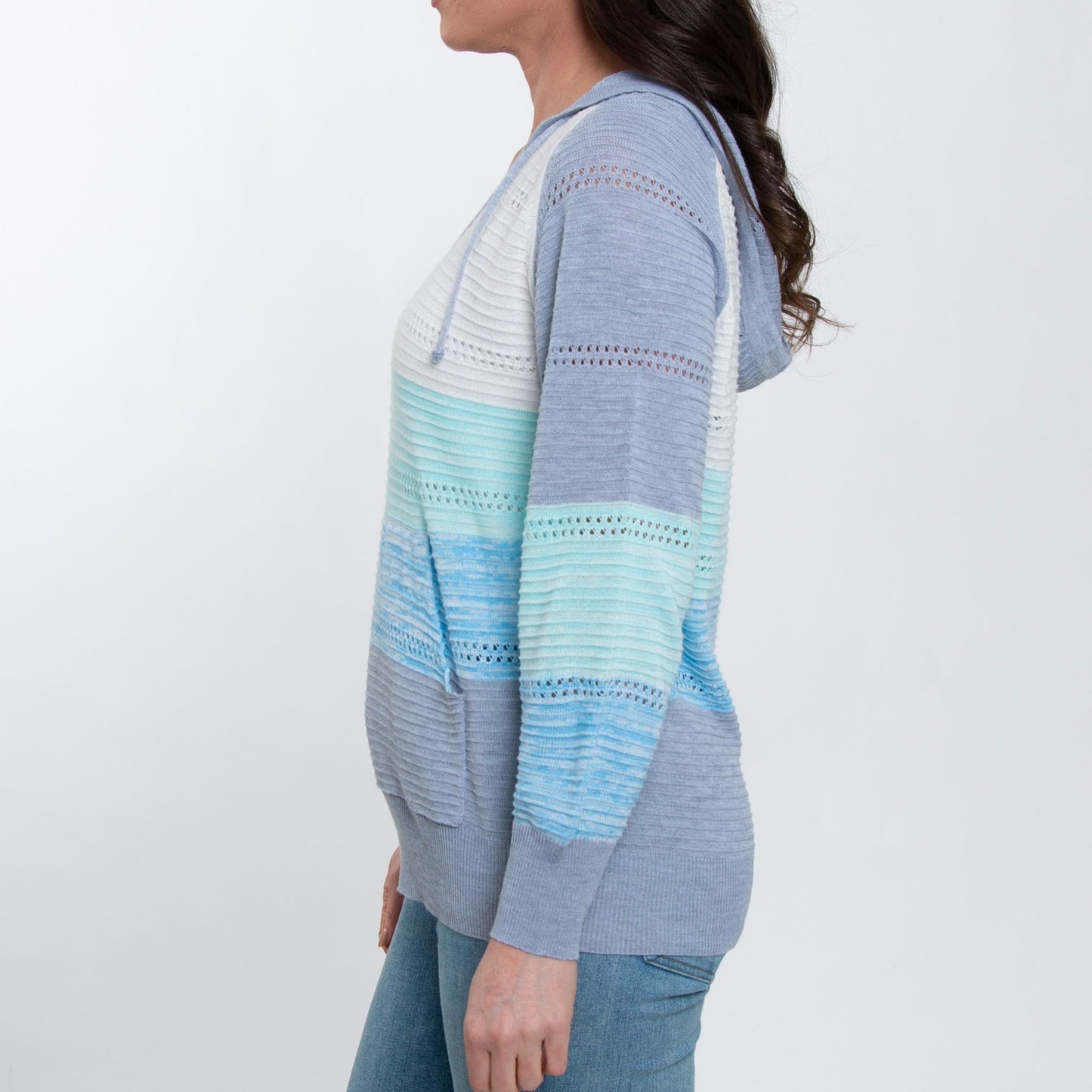 Elsie & Zoey  Women's Avalon Crochet Color Block Hooded Pullover